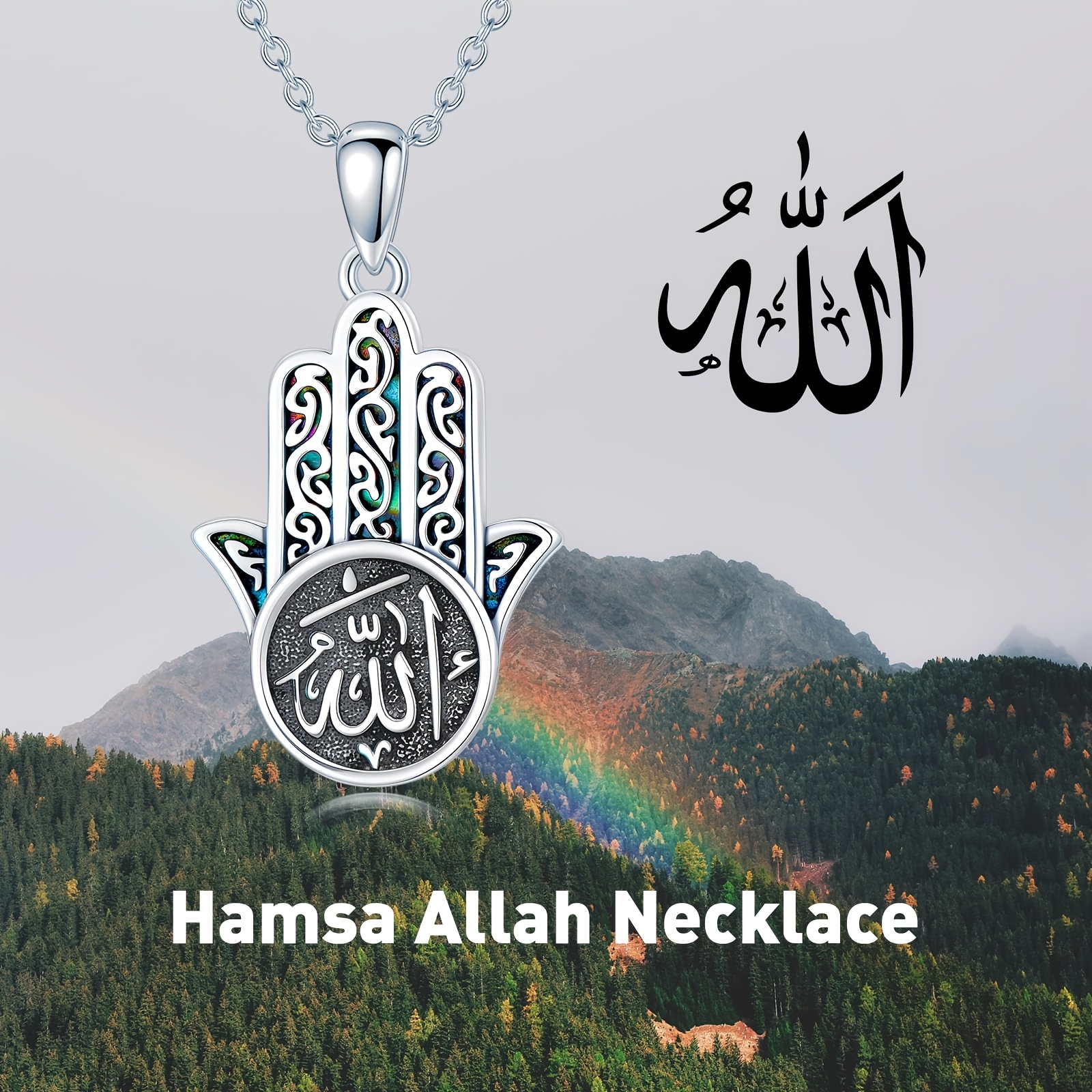 Women's 925 Sterling Silver Hamsa Hand Allah Pendant Necklace